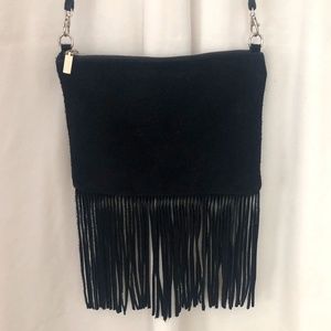 VTG black suede fringe crossbody